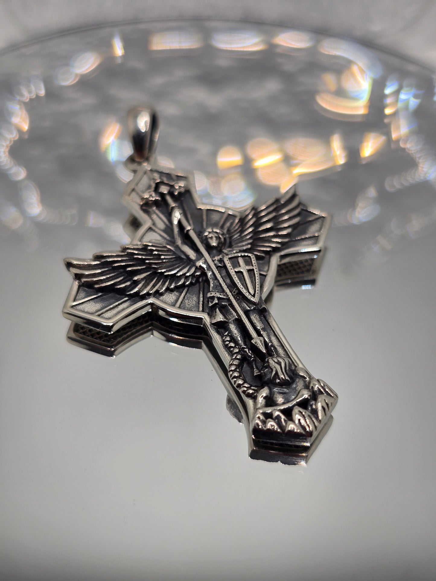 Saint Michael Archangel 925 Sterling Silver Winged Cross Pendant Catholic Amulet