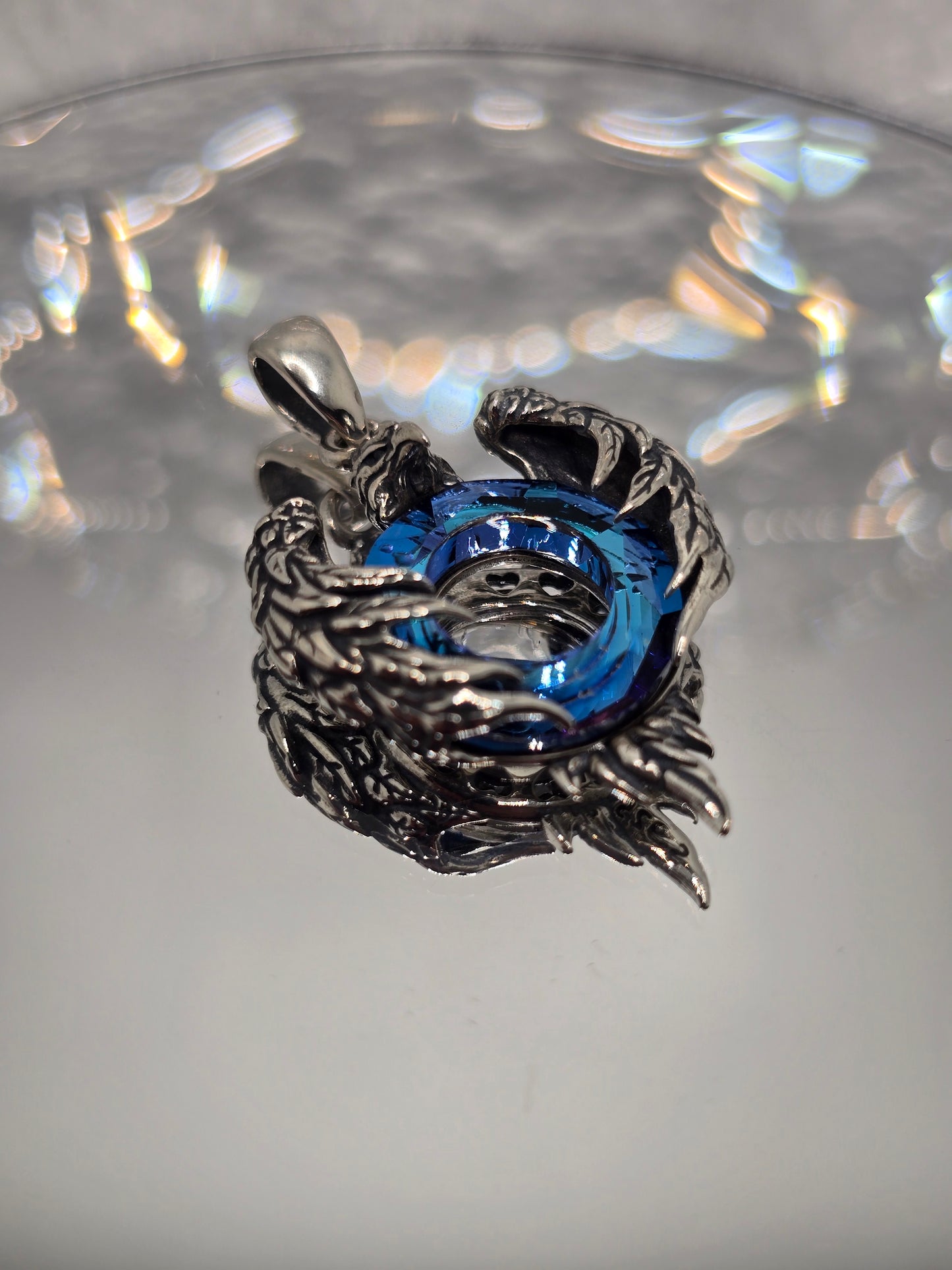 Eagle Wings 925 Sterling Silver Blue Austrian Crystal Amulet Pendant