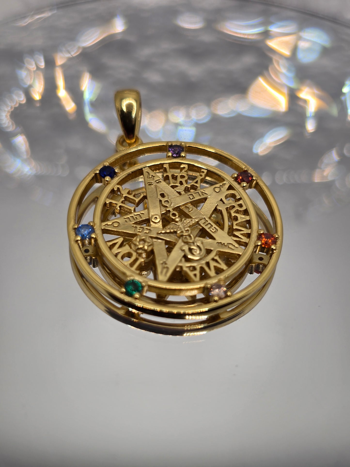 Tetragrammaton Pentagram 925 Sterling Silver 7 Chakra 18K Gold Plated Pendant