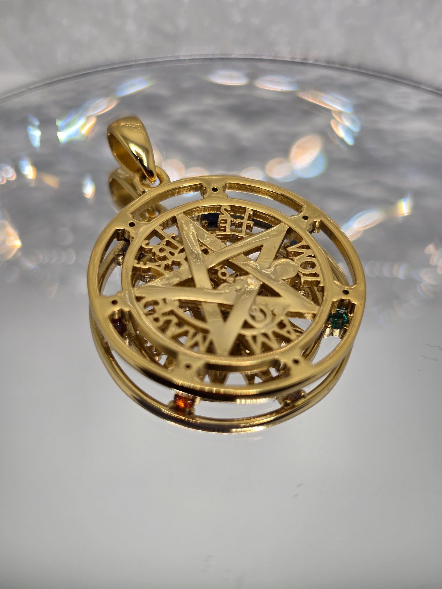 Tetragrammaton Pentagram 925 Sterling Silver 7 Chakra 18K Gold Plated Pendant