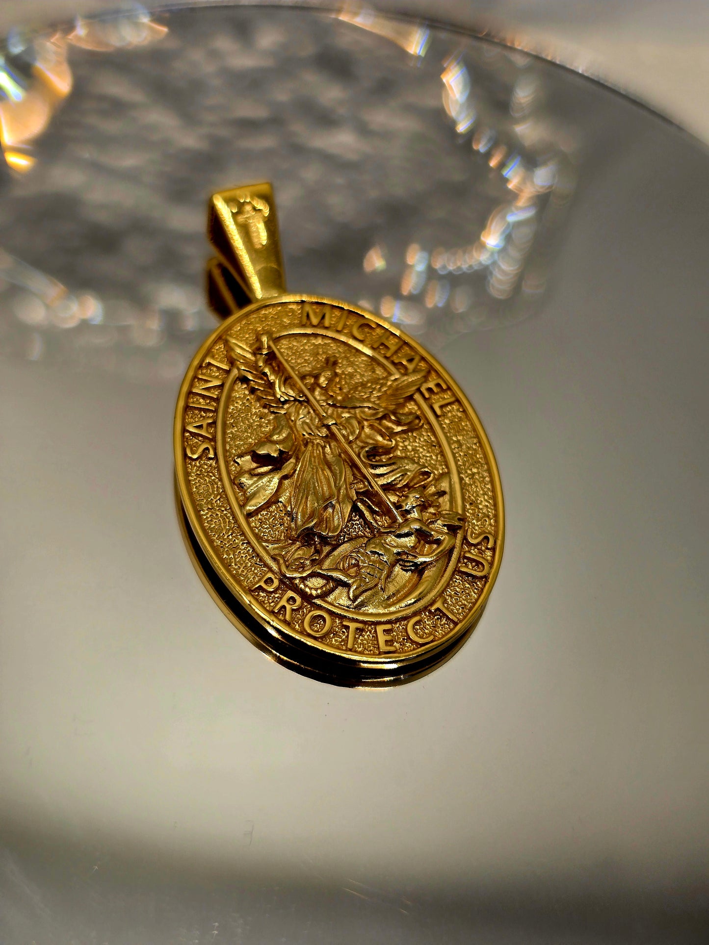Saint Michael Archangel 925 Sterling Silver 18K Gold Plated Medallion Pendant