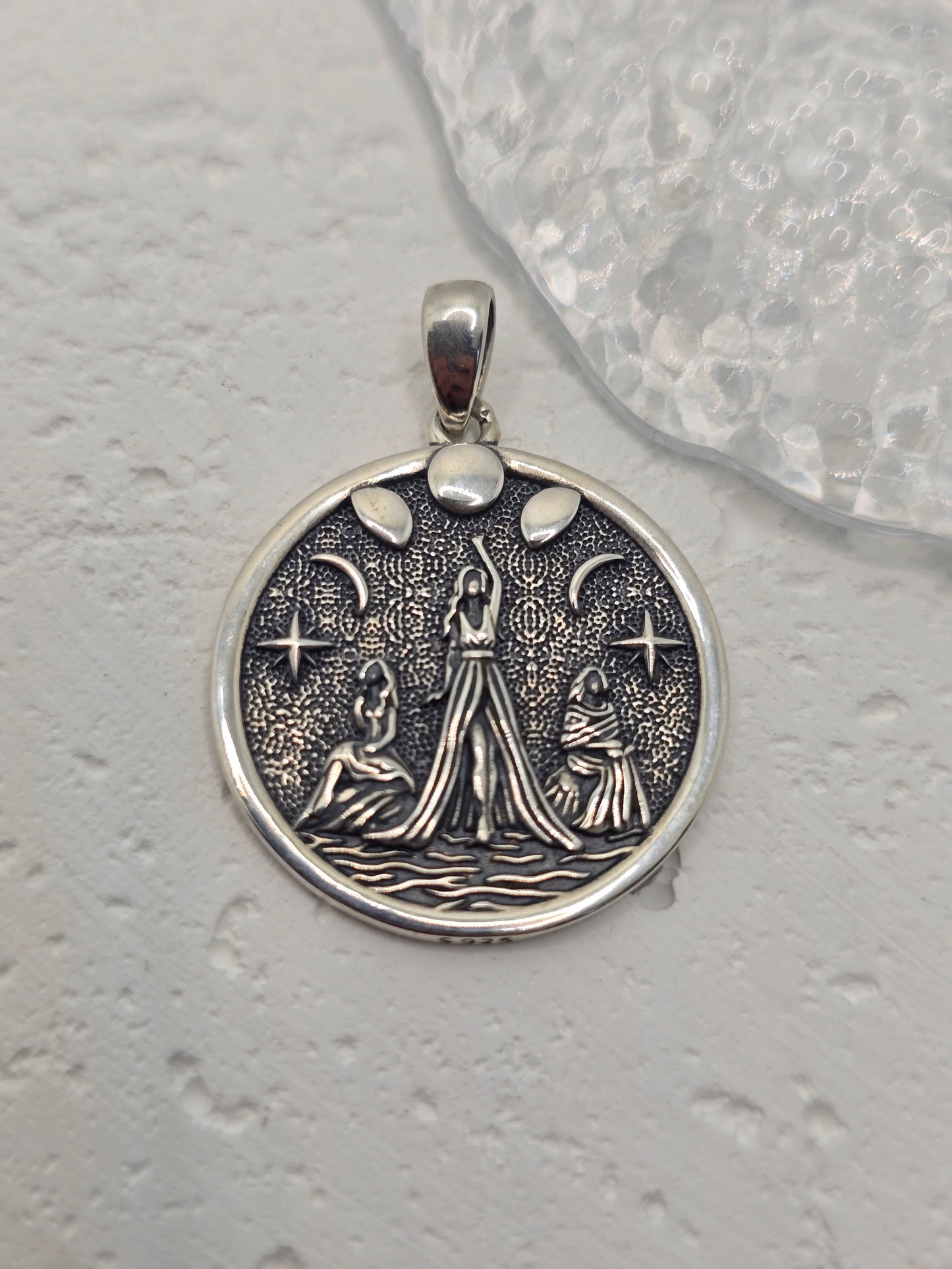Triple Goddess 925 Sterling Silver Pendant Triple Moon Wiccan Pagan