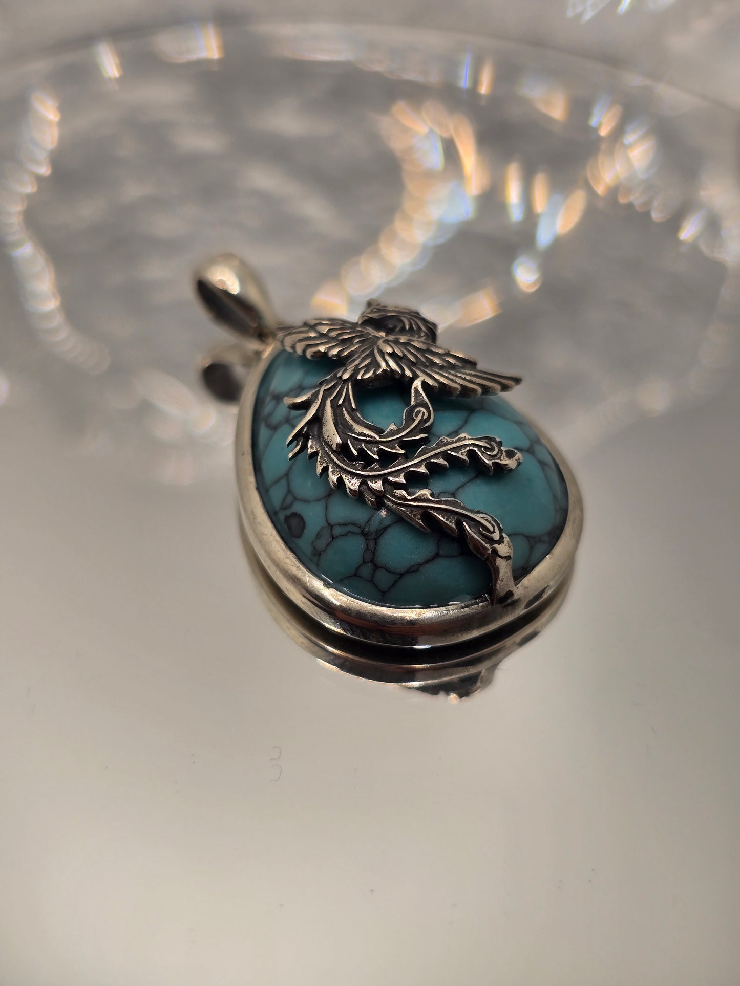 Rebirth Phoenix 925 Sterling Silver Turquoise Inlay Pendant Talisman
