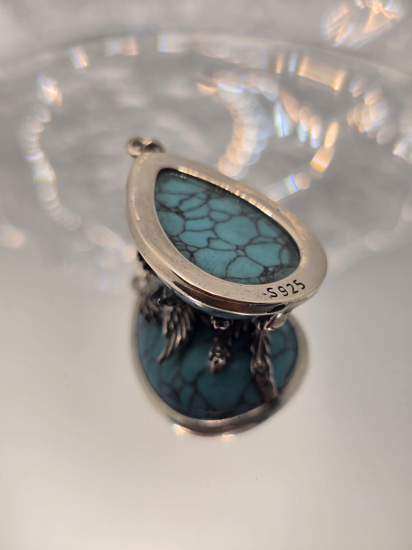Rebirth Phoenix 925 Sterling Silver Turquoise Inlay Pendant Talisman