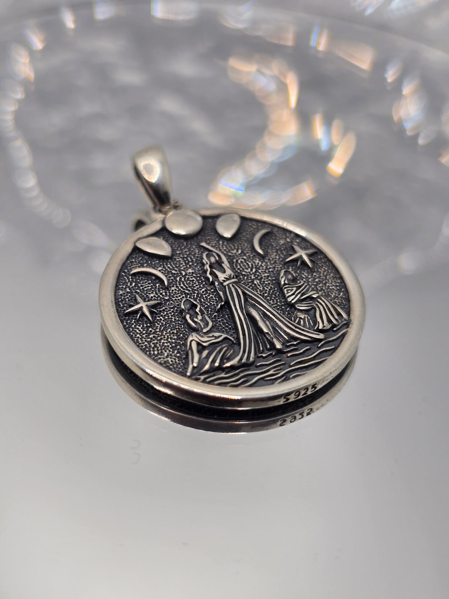 Triple Goddess 925 Sterling Silver Pendant Triple Moon Wiccan Pagan