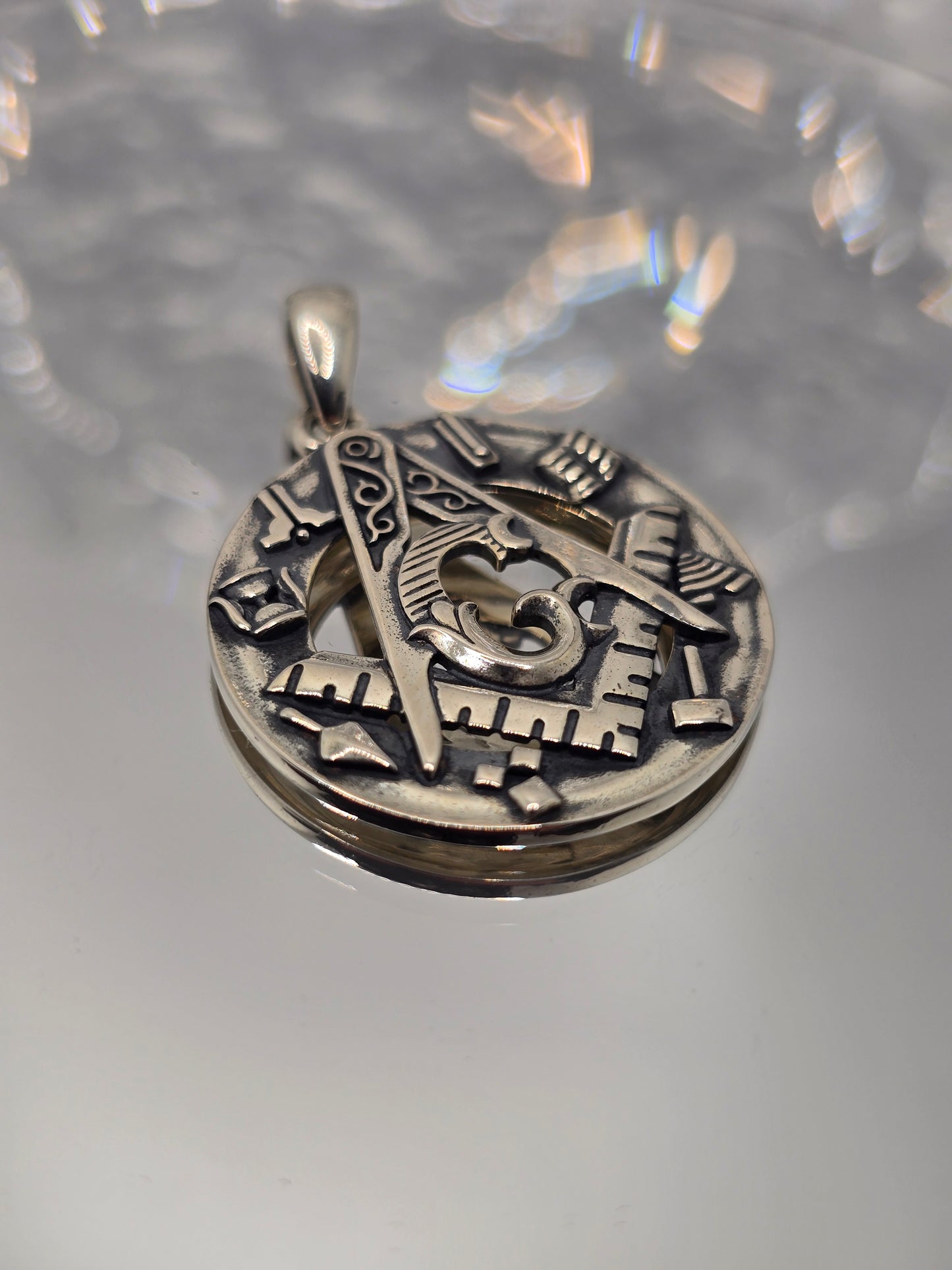 Freemason Masonic 925 Sterling Silver Pendant Square Compasses Runes
