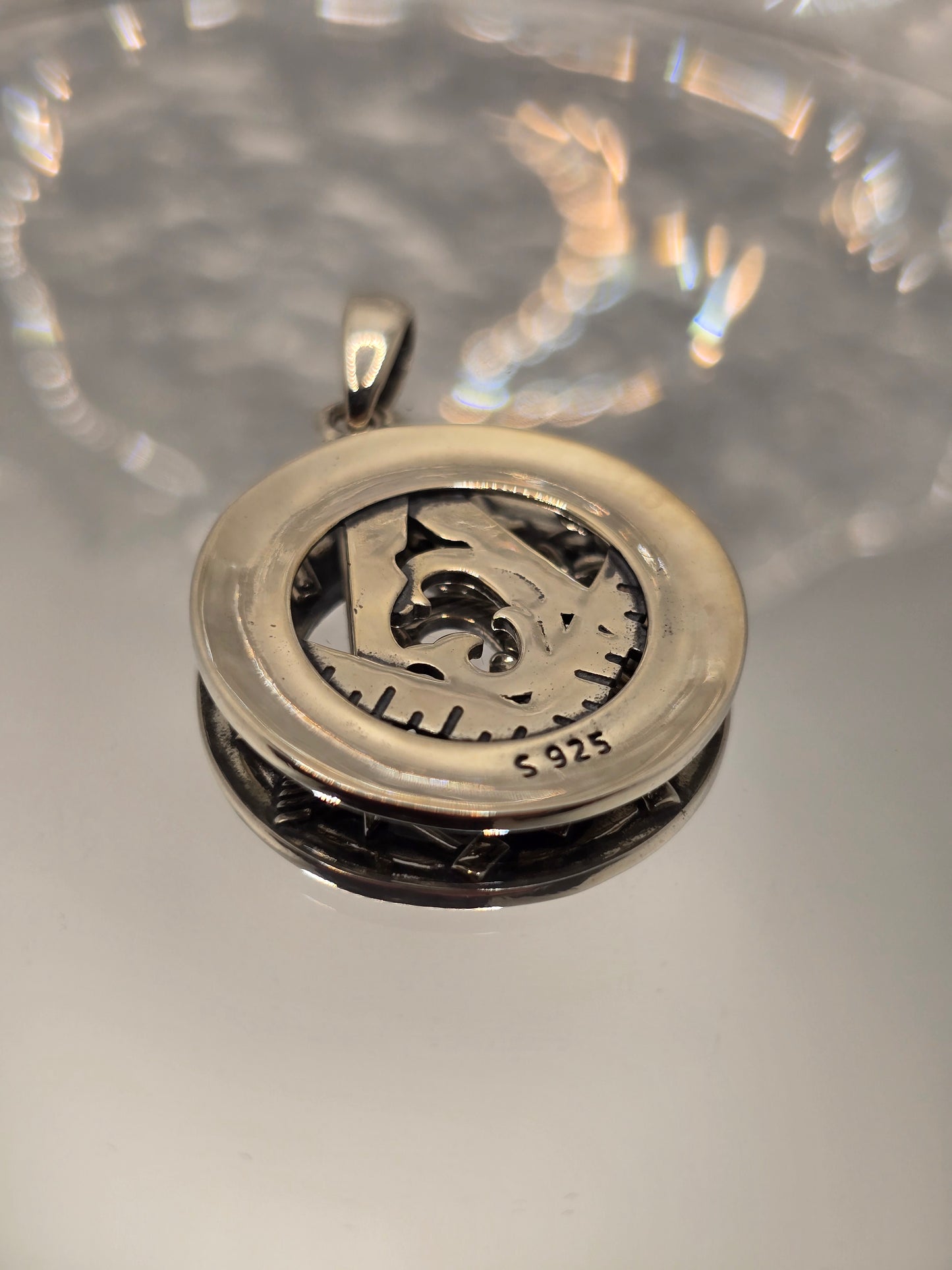 Freemason Masonic 925 Sterling Silver Pendant Square Compasses Runes