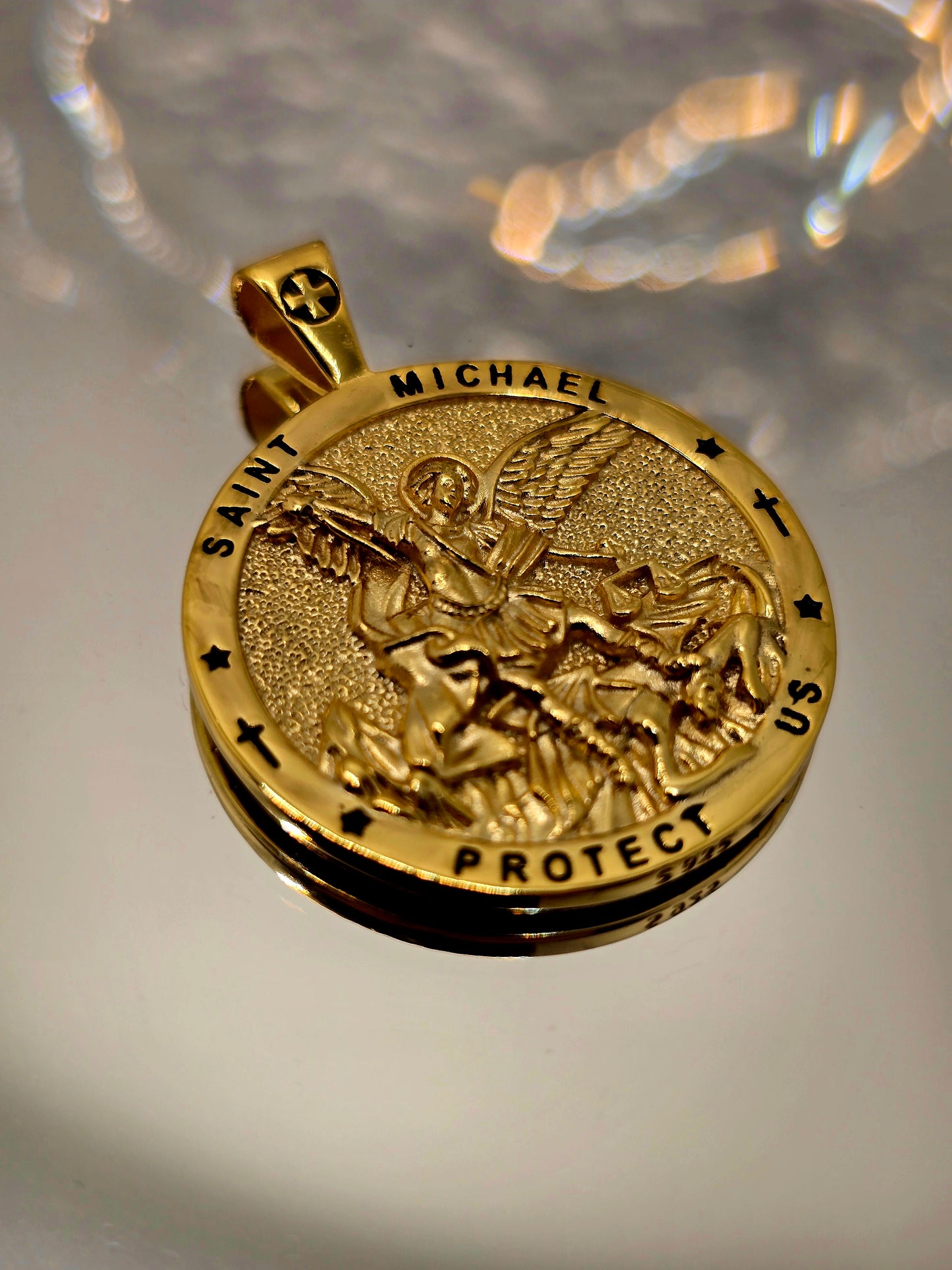 Saint Michael 925 Sterling Silver 18K Gold Plated Christian Medallion Pendant