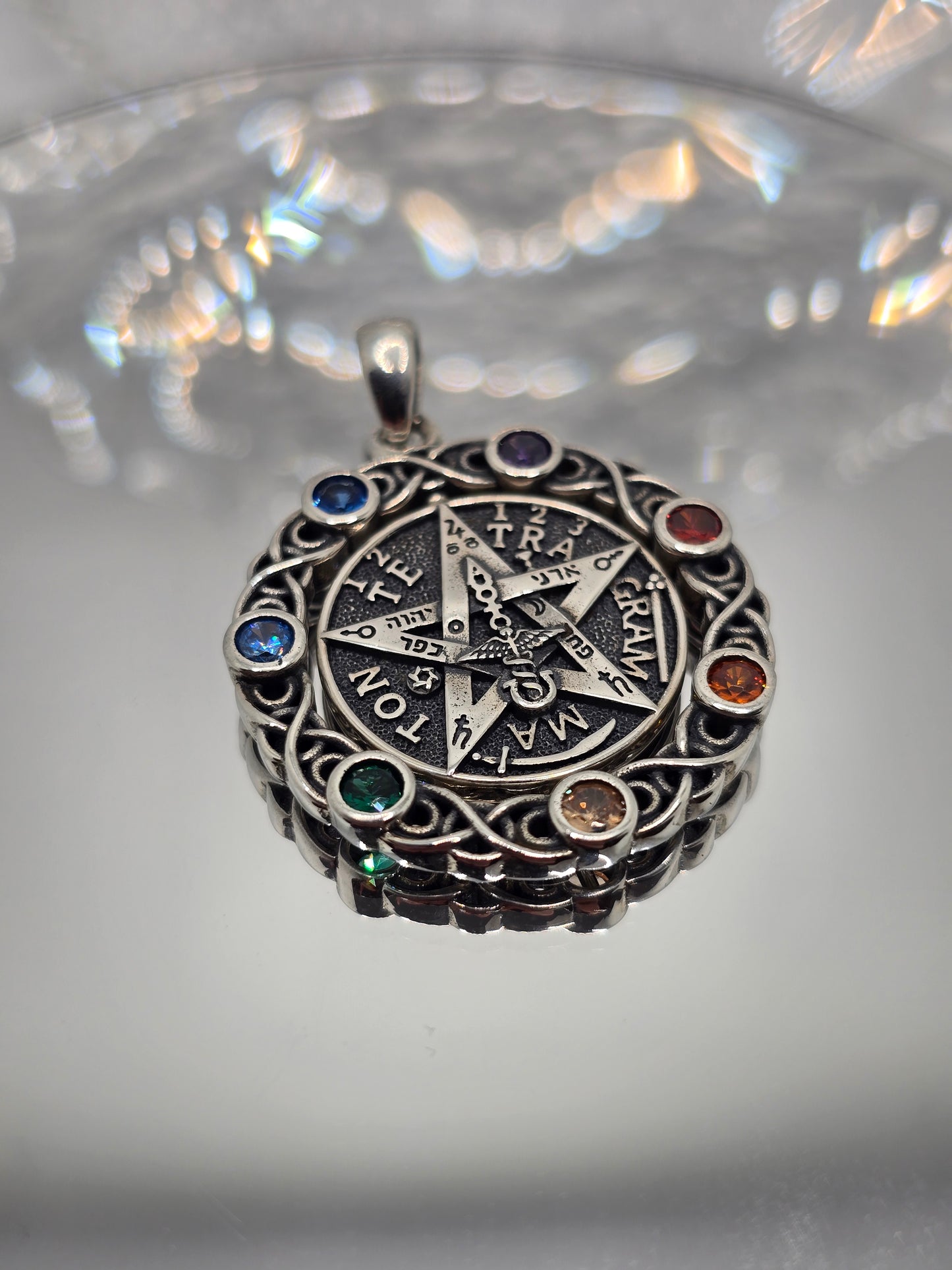 Rotatable Pentagram Chakra 925 Sterling Silver Pendant 7 Stones Spinner