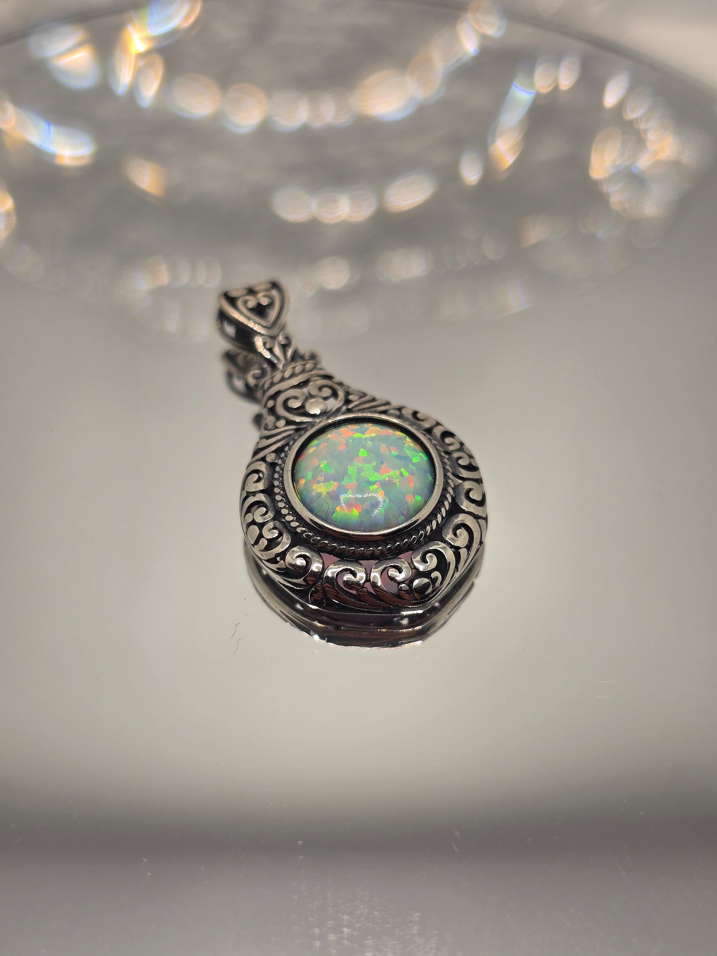 Cabochon Opal 2.5ct 925 Sterling Silver Filigree Pendant Vintage Style