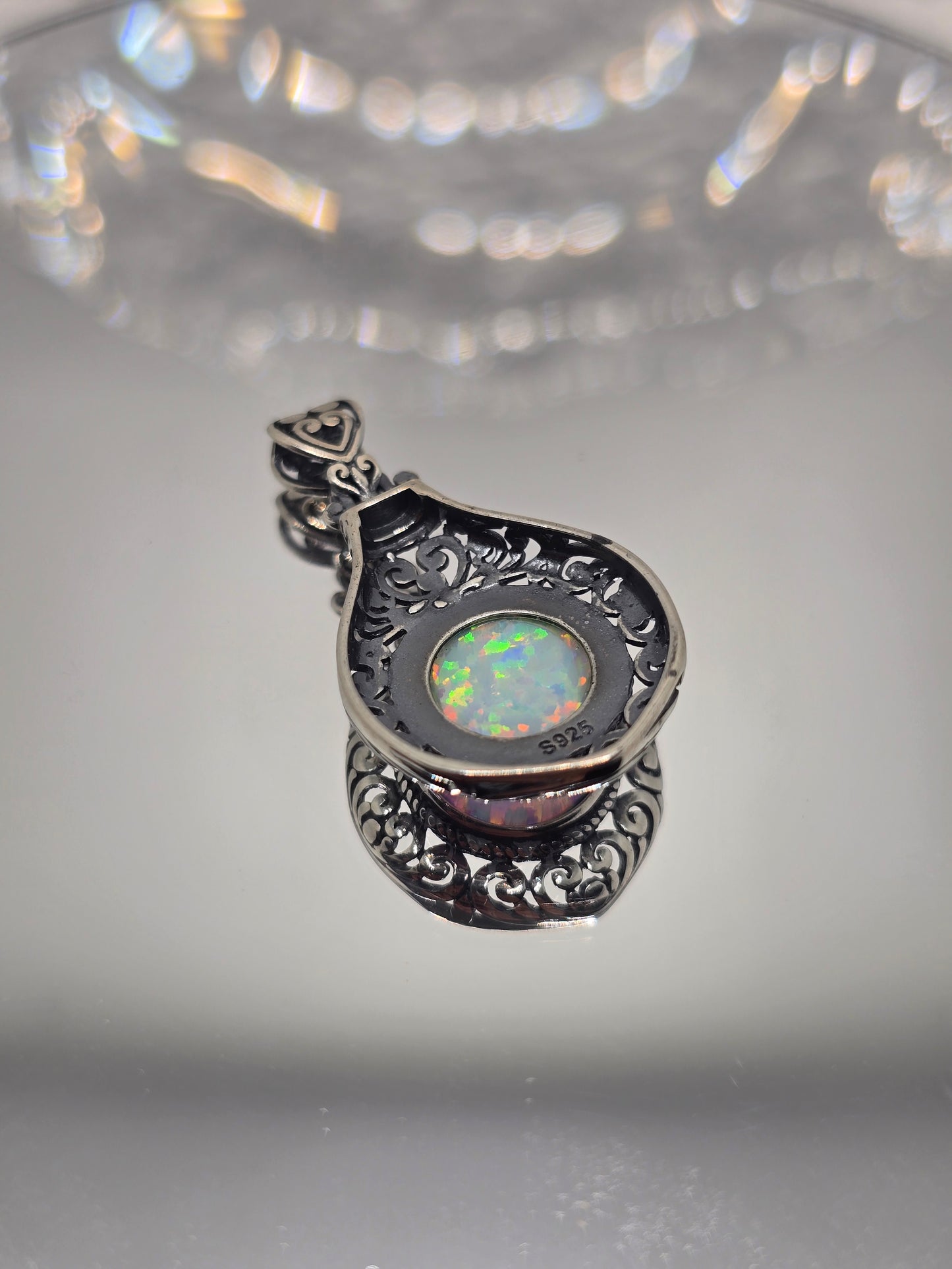 Cabochon Opal 2.5ct 925 Sterling Silver Filigree Pendant Vintage Style
