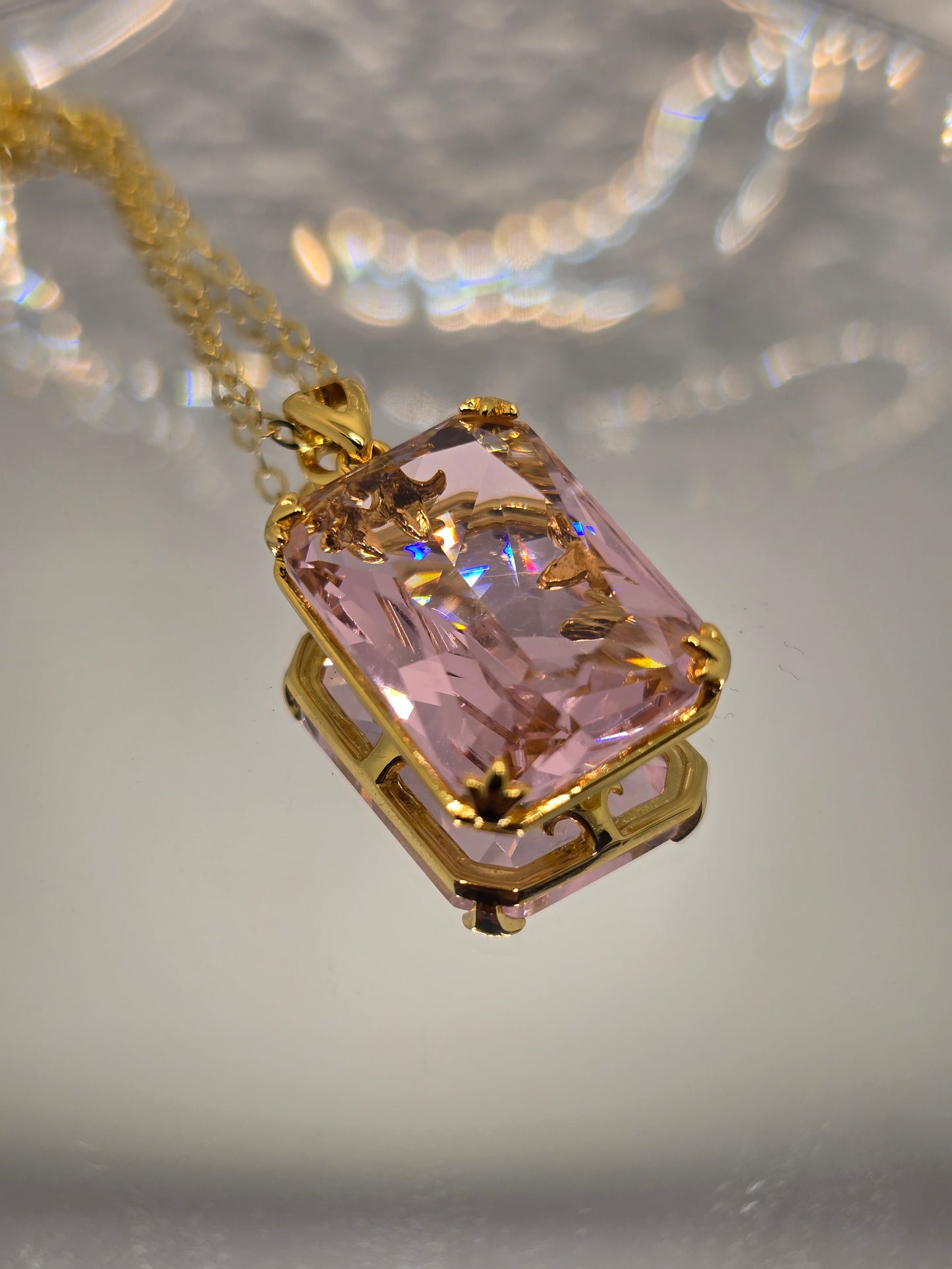 Pink Topaz Viking Pendant 925 Sterling Silver 14K Gold VVS 45cm Chain