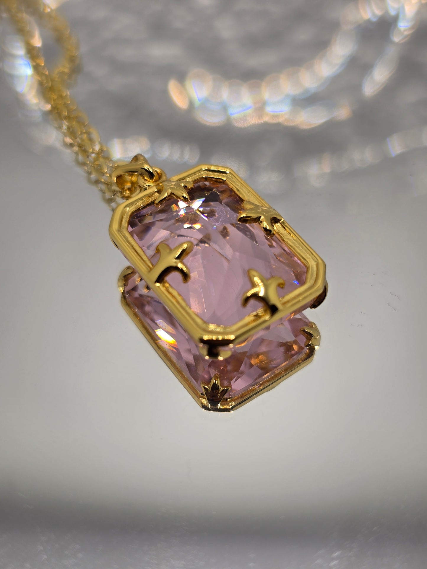 Pink Topaz Viking Pendant 925 Sterling Silver 14K Gold VVS 45cm Chain