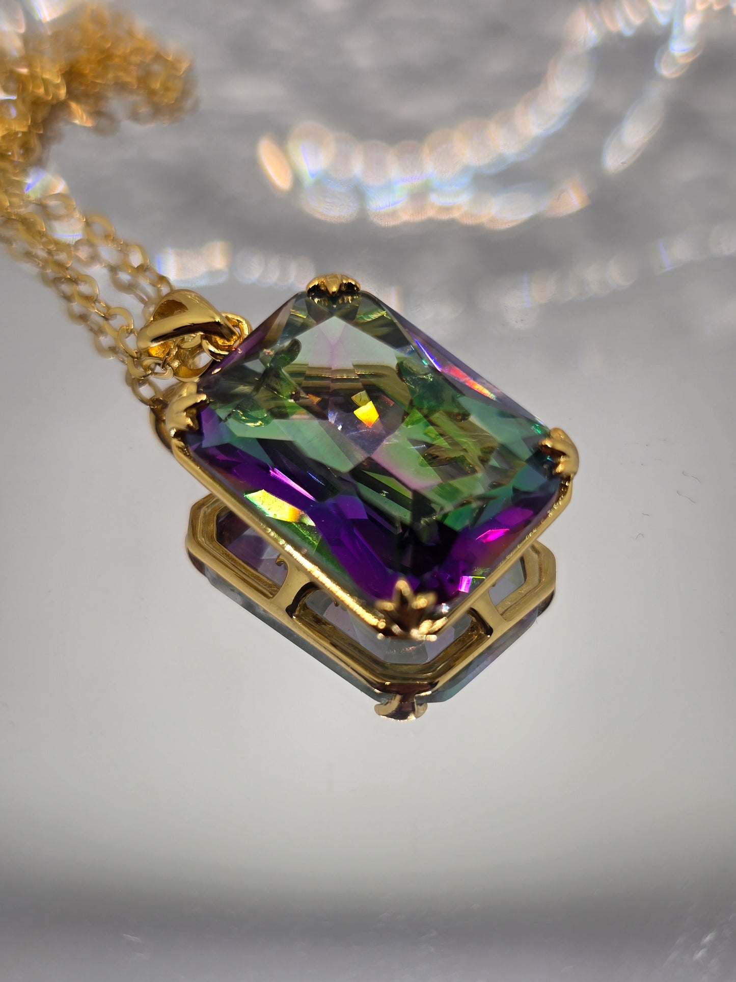 Mystic Topaz Viking Pendant 925 Sterling Silver 14K Gold VVS 45cm Chain
