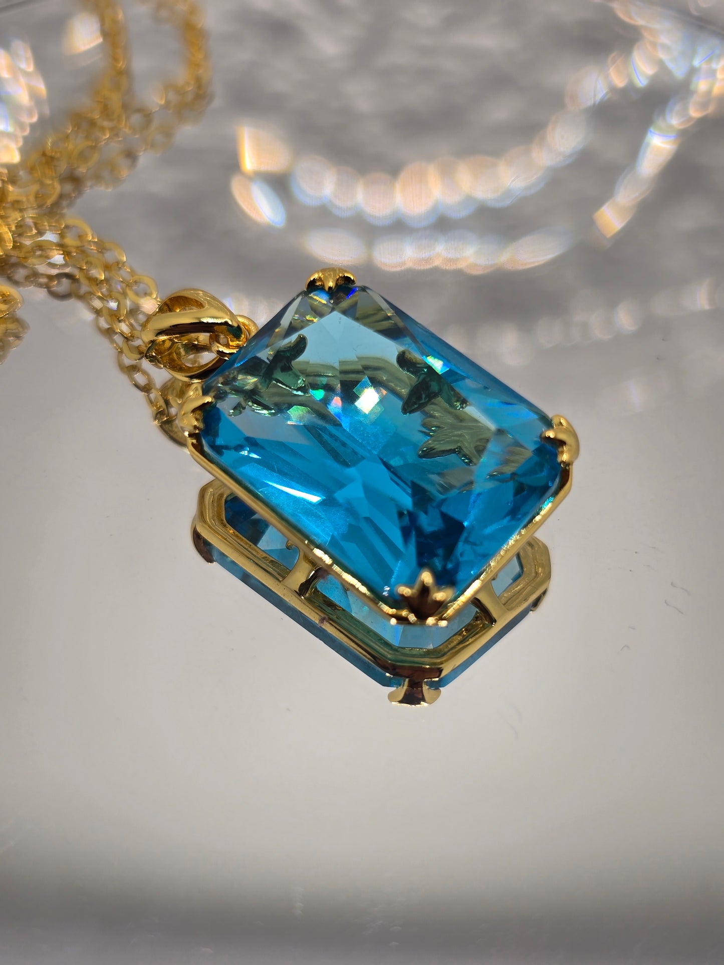 Blue Topaz Viking Pendant 925 Sterling Silver 14K Gold VVS 45cm Chain
