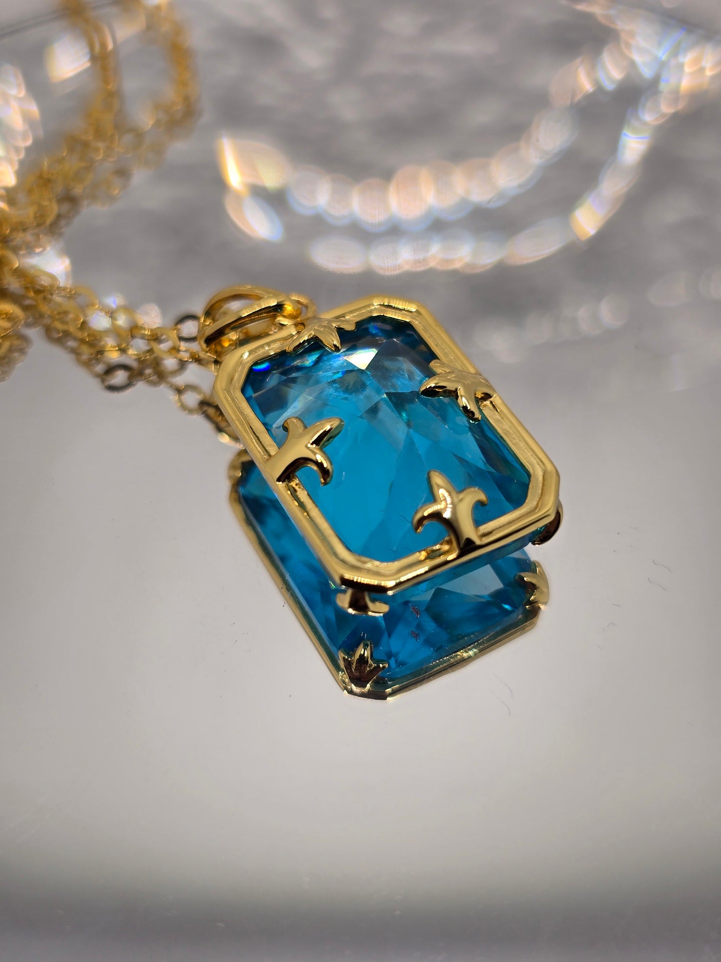 Blue Topaz Viking Pendant 925 Sterling Silver 14K Gold VVS 45cm Chain