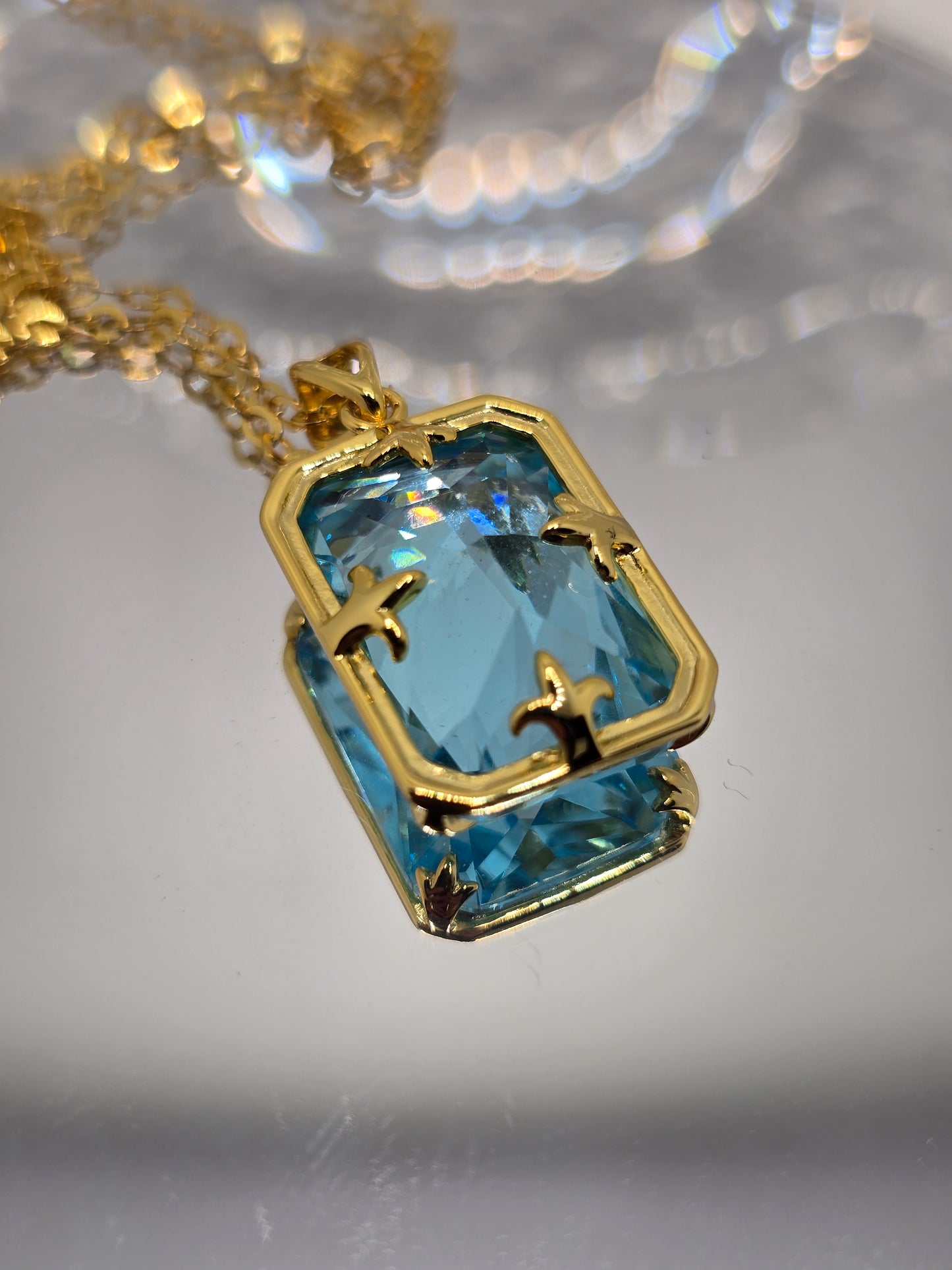 Aquamarine Viking Pendant 925 Sterling Silver 14K Gold VVS 45cm Chain