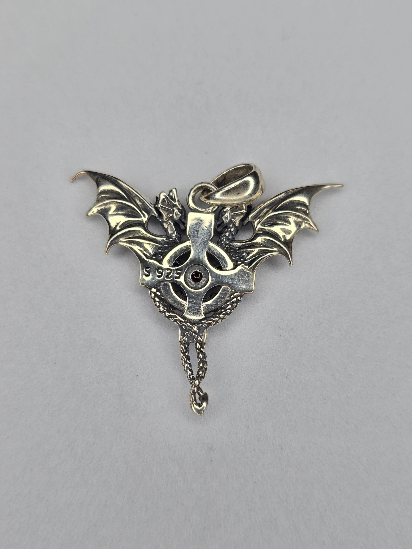 Twin Dragon Cross Pendant in 925 Sterling Silver