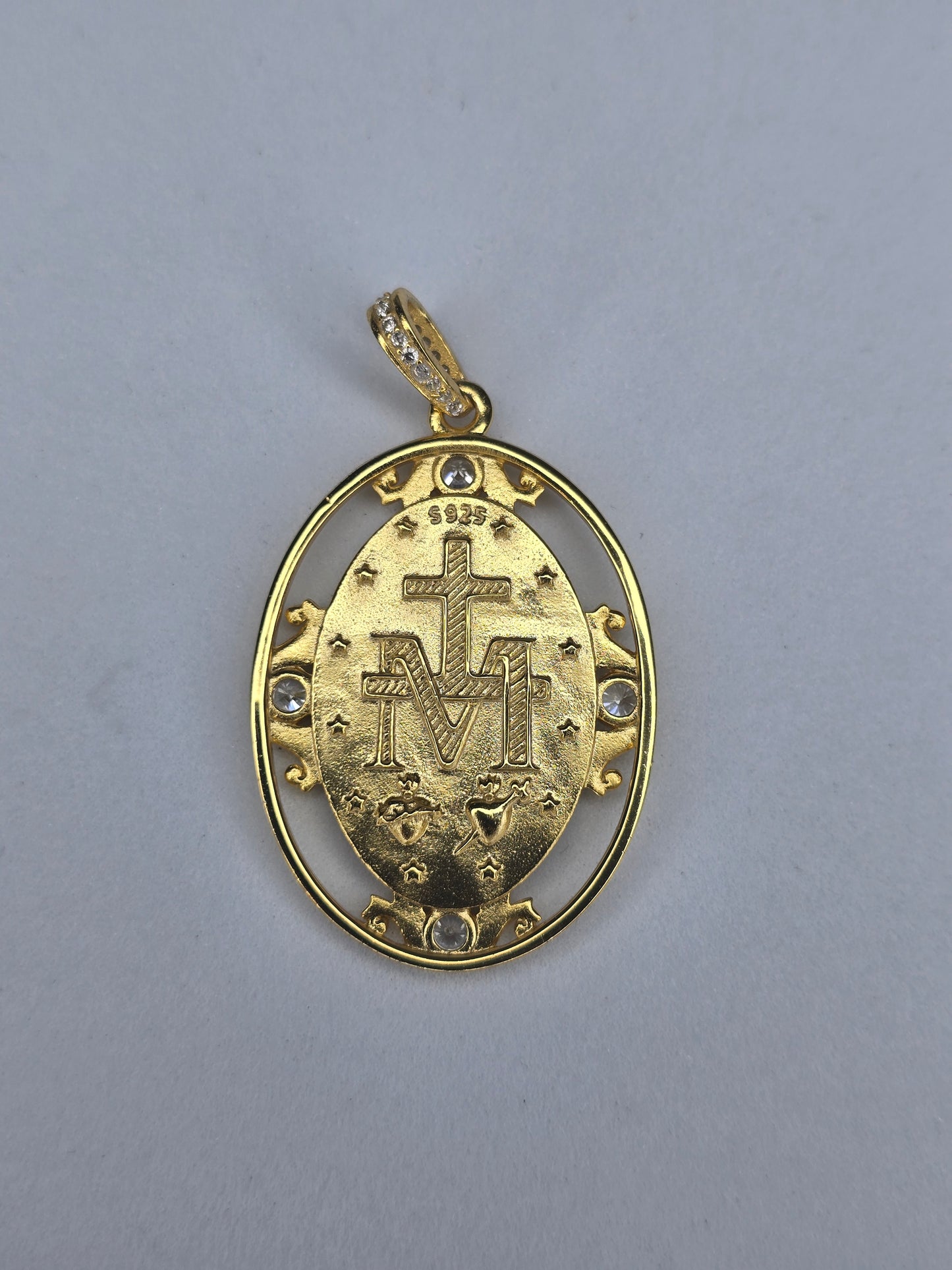 Virgin Mary Our Lady of Guadalupe Miraculous Medal Pendant 925 Sterling Silver 18K Gold Plated CZ