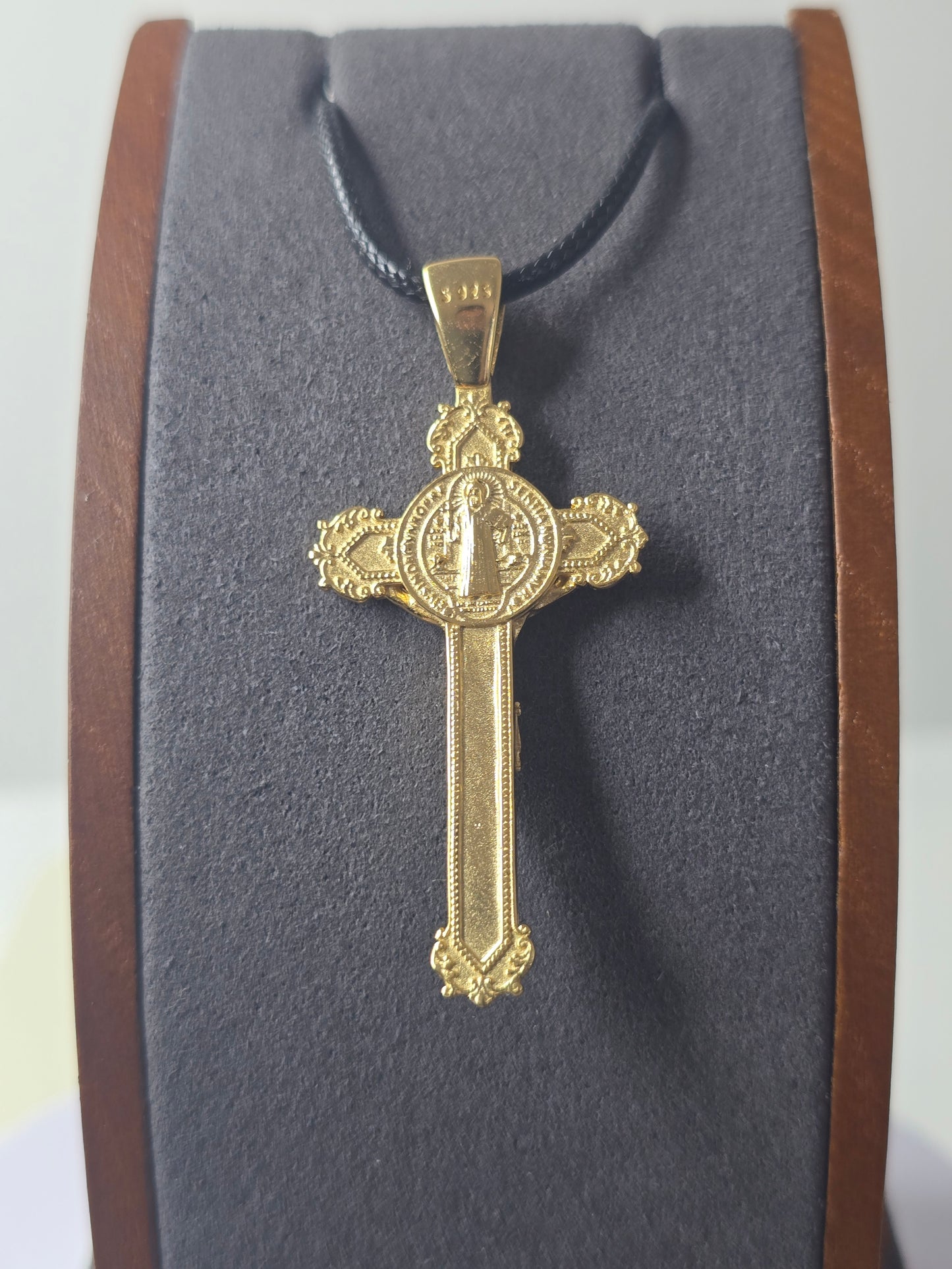 Saint Benedict Crucifix Pendant in 925 Sterling Silver with 18K Gold Plating