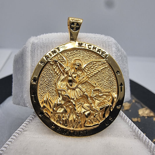 18K Gold Plated Saint Michael Medallion Pendant Christian Jewelry Religious Gift