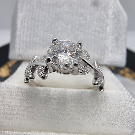 1 Carat Stone Moissanite Leaf Design Ring in 925 Sterling Silver