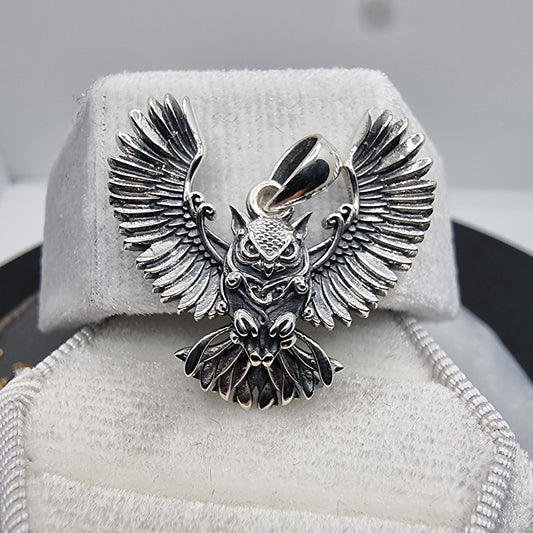 Owl Amulet Pendant 925 Sterling Silver Unique Symbol of Wisdom Handcrafted Gift