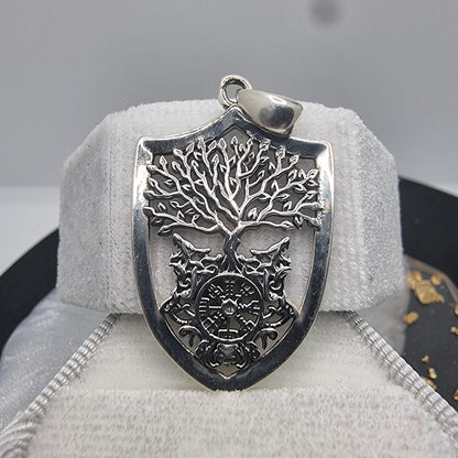 Yggdrasil Viking Tree of Life Wolf Crest Pendant 925 Sterling Silver Norse