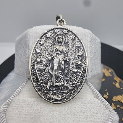 Miraculous Medal Pendant Virgin Mary Design Religious Gift 925 Sterling Silver