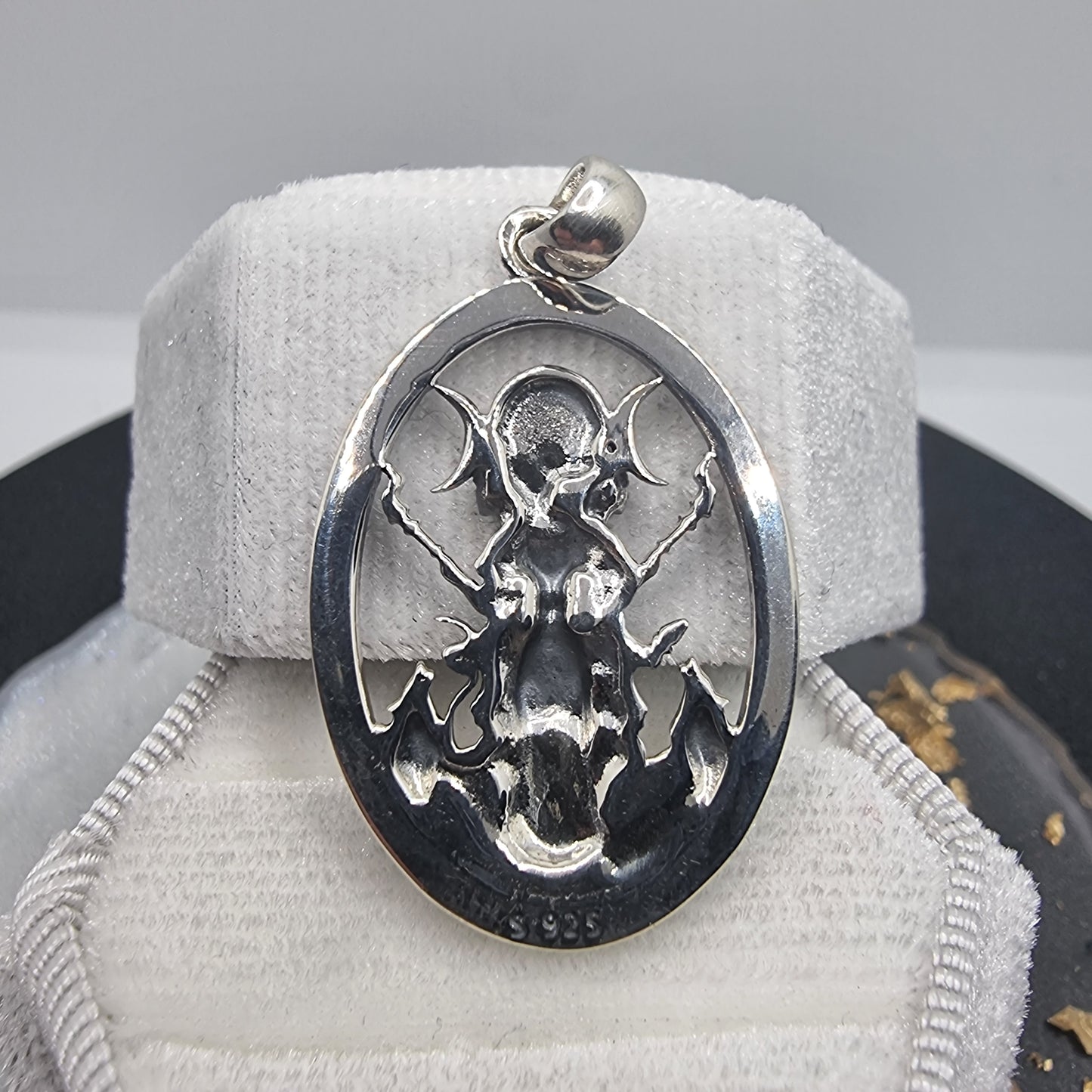 Triple Moon Goddess Hecate Pendant 925 Sterling Silver with Canine Companions