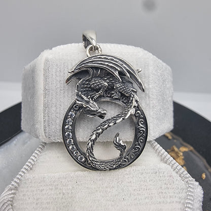 Dragon Yin Yang Pendant with Crystal Accents 925 Sterling Silver Unique Jewelry