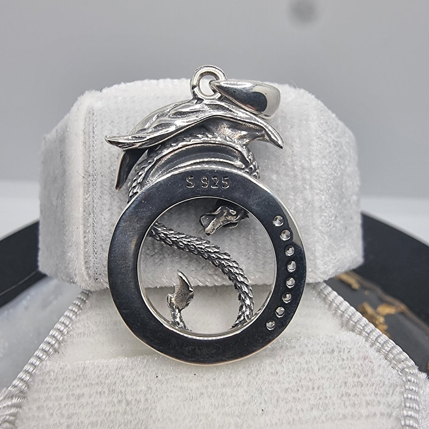 Dragon Yin Yang Pendant with Crystal Accents 925 Sterling Silver Unique Jewelry