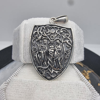 Triple Moon Goddess Hecate Amulet Pendant Sterling Silver Shield of Protection