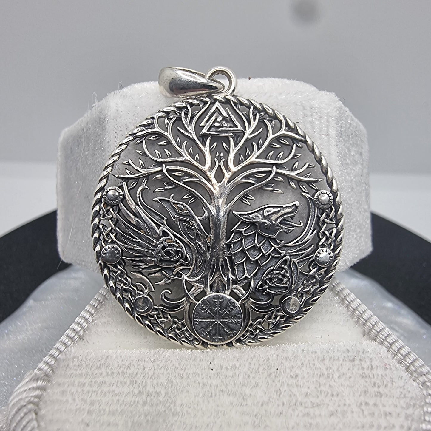 Intricate Viking Raven Wolf Yggdrasil Pendant Norse Mythology Lovers 925 Silver