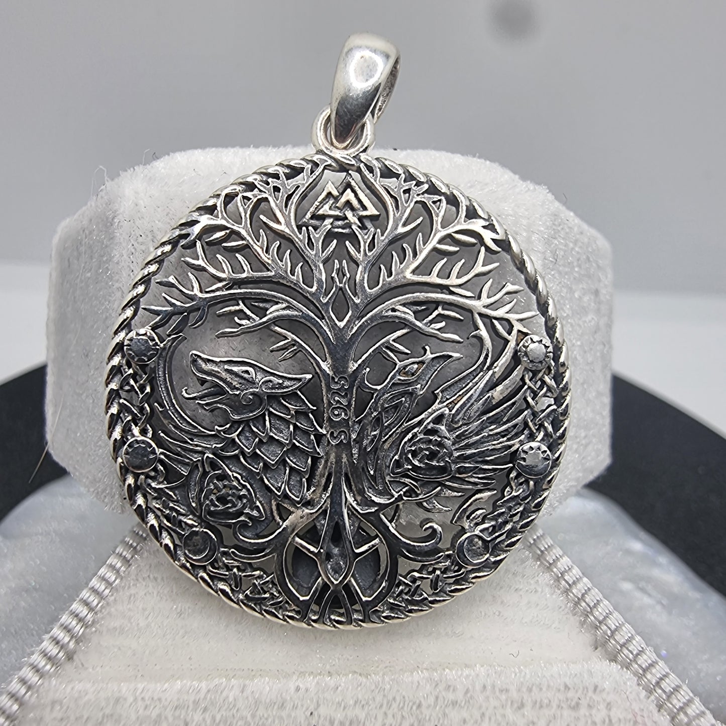 Intricate Viking Raven Wolf Yggdrasil Pendant Norse Mythology Lovers 925 Silver