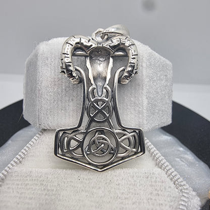 Norse Viking Thor's Hammer Mjolnir Pendant 925 Sterling Silver with Goat Celic