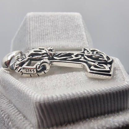 Norse Viking Thor's Hammer Mjolnir Pendant 925 Sterling Silver with Goat Celic