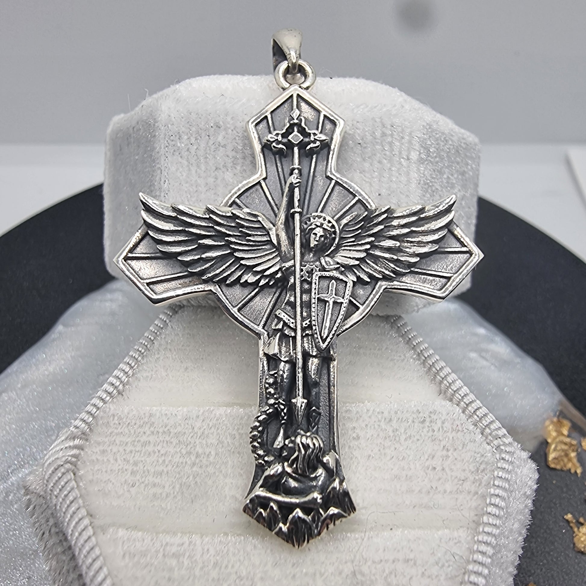 Saint Michael Archangel Cross Pendant for Protector 925 Sterling Silver