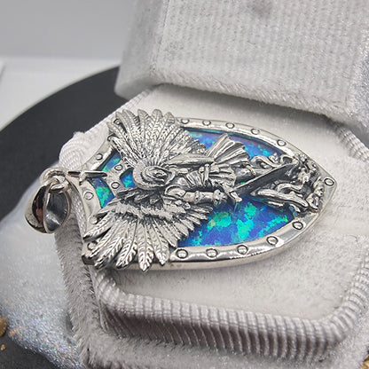 Archangel Michael Pendant with Blue Opal Shield Protection 925 Sterling Silver