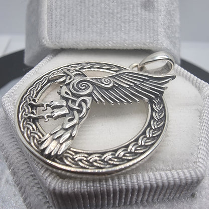 Viking Raven Pendant Celtic Knot Design Norse Jewelry Gift 925 Sterling Silver