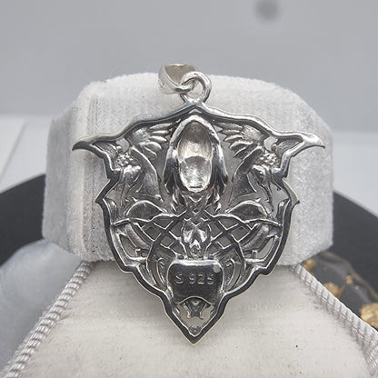 Nordic Odin Warrior Skull Pendant with Twin Ravens 925 Sterling Silver