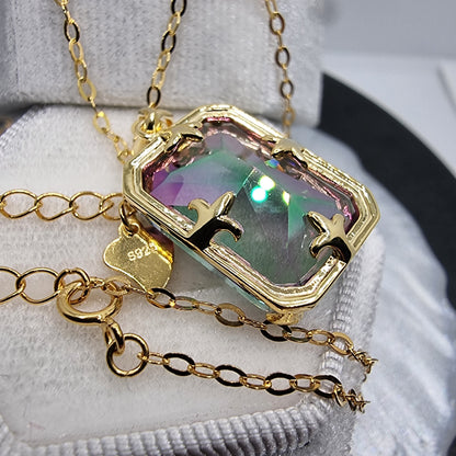 Mystic Topaz Viking 14K Gold VVS Pendant 925 Sterling Silver 45cm 18 inch Chain