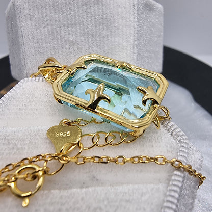 Aquamarine Viking 14K Gold VVS Pendant 925 Sterling Silver 45cm 18 inch Chain 