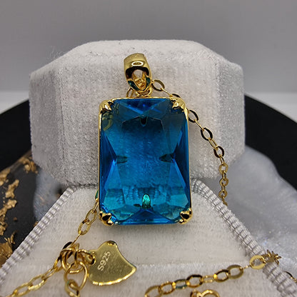 Blue Topaz Viking 14K Gold Plated VVS Pendant 925 Sterling Silver 45cm 18 inch Chain