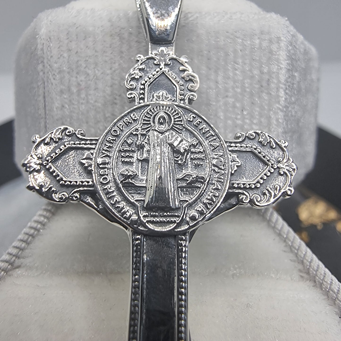 Saint Benedict Crucifix Cross Pendant 925 Sterling Silver 8.4g Religious Gift