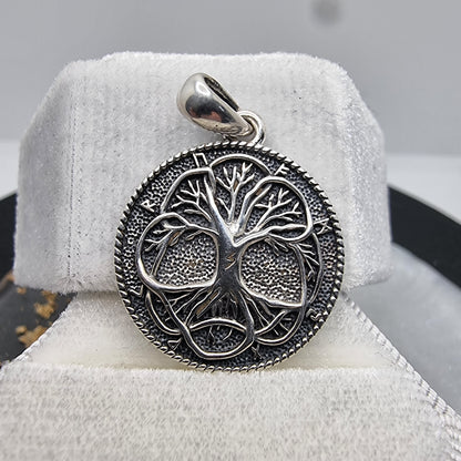 Tree of Life Pendant with Runes 925 Sterling Silver Ancient Norse Symbol