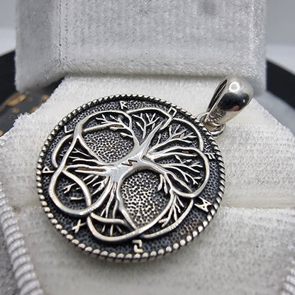 Tree of Life Pendant with Runes 925 Sterling Silver Ancient Norse Symbol