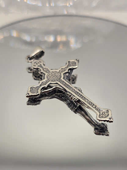 Saint Benedict Cross 925 Sterling Silver Jesus Crucifix Catholic Pendant