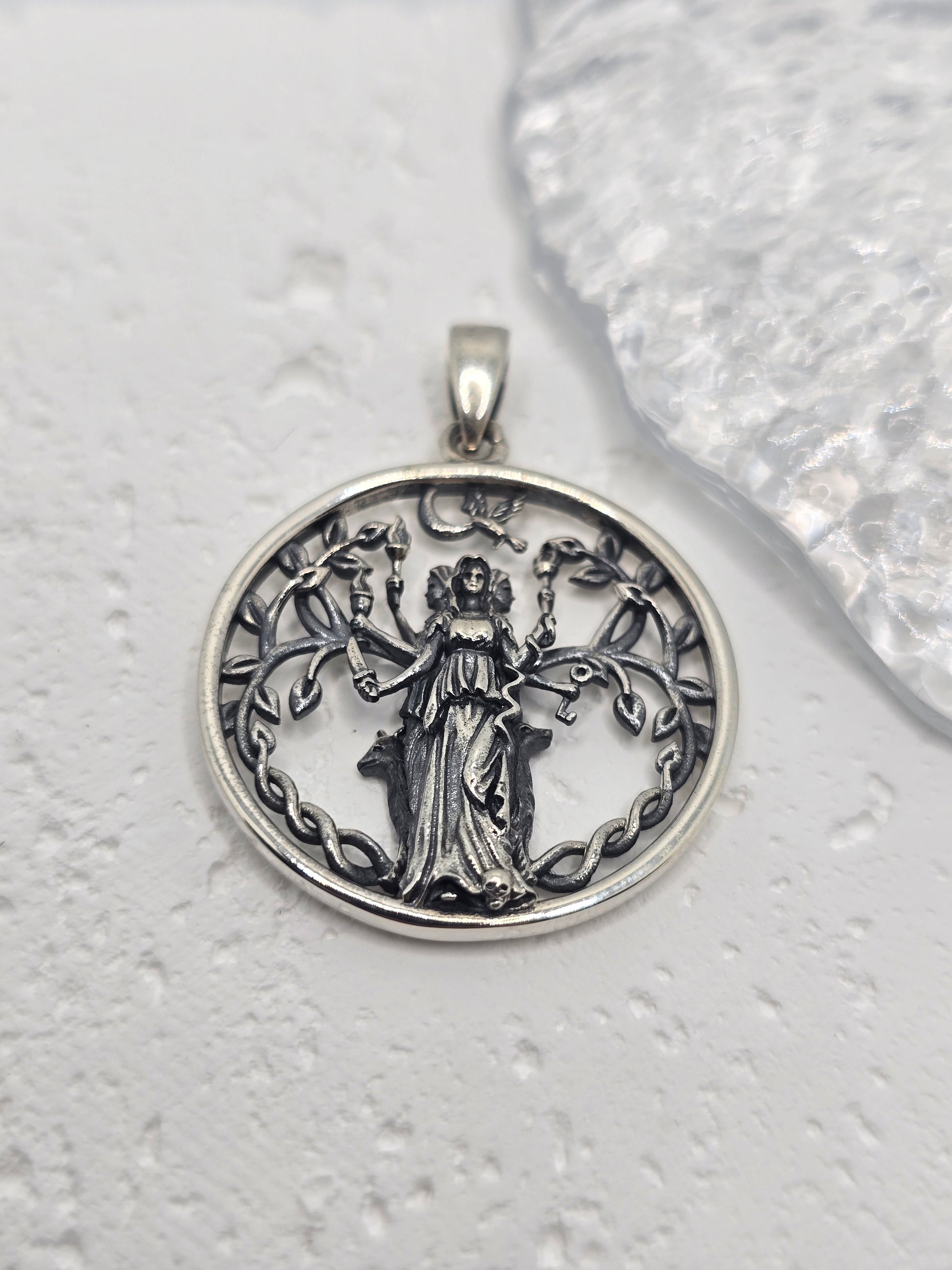 Hecate Goddess 925 Sterling Silver Pendant Triple Moon Pagan Wiccan Amulet