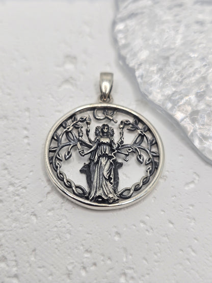 Hecate Goddess 925 Sterling Silver Pendant Triple Moon Pagan Wiccan Amulet